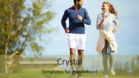  Presentation with clear sunny day rural landscape - PPT theme featuring amorous young couple in activewear background and a yellow colored foreground