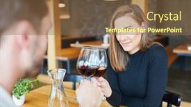  Presentation with restaurant toasting - PPT theme featuring amorous-young-couple-toasting background and a tawny brown colored foreground