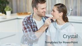  Presentation with young - Slide set having amorous young man putting piece background and a sky blue colored foreground