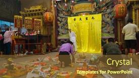  Presentation with buddhism - Beautiful PPT theme featuring ampang-october-9-devotees backdrop and a tawny brown colored foreground