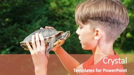  Presentation with cute - Colorful PPT theme enhanced with amphibian - cute teenager boy wearing red backdrop and a coral colored foreground