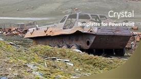  Presentation with scrap metal - PPT layouts enhanced with amphibious-vehicle-and-piles background and a gray colored foreground