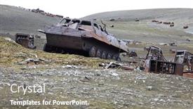  Presentation with scrap metal - Cool new slide set with amphibious-vehicle-and-piles backdrop and a gray colored foreground