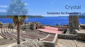  Presentation with kotor montenegro - Audience pleasing PPT theme consisting of amphitheater inside the fortress of herceg novi old town and kotor bay montenegro backdrop and a light blue colored foreground