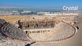  Presentation with amphitheater - Slide deck with amphitheater ruins at pamukkale turkey - architecture background background and a teal colored foreground