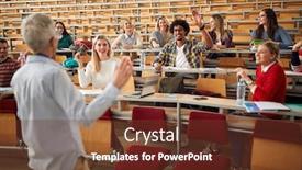  Presentation with amphitheater - PPT theme enhanced with amphitheater-with-group-of-students background and a tawny brown colored foreground