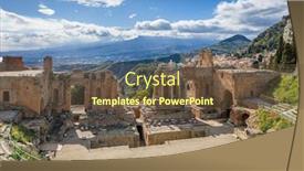  Presentation with ancient greek theatre - Colorful PPT theme enhanced with amphitheatre-of-taormina-in-siciliy backdrop and a tawny brown colored foreground