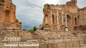  Presentation with ancient greek theatre - Colorful slide deck enhanced with amphitheatre-of-taormina-in-siciliy backdrop and a coral colored foreground