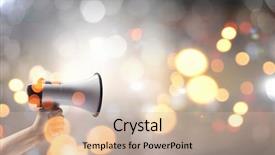  Presentation with human - PPT layouts with amplifier - close up of human hand background and a soft green colored foreground