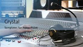  Presentation with recording studio - Audience pleasing slide deck consisting of amplifier - hand on mixer backdrop and a light blue colored foreground