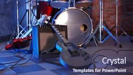  Presentation with rock band - Presentation theme featuring amplifier - rock band instruments background and a ocean colored foreground