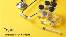  Presentation with vaccine - Theme enhanced with ampules with vaccine syringe background and a yellow colored foreground