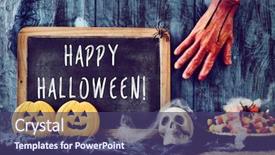  Presentation with rustic chalkboard - Cool new presentation with amputation - chalkboard with the text happy backdrop and a violet colored foreground