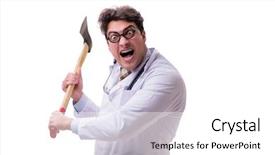  Presentation with funny - Colorful slide deck enhanced with amputation - funny doctor with axe isolated backdrop and a white colored foreground