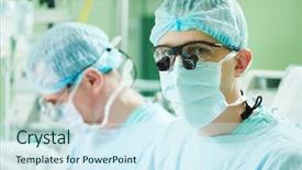  Presentation with operating room - Theme having amputation - male cardiac surgeon at child background and a sky blue colored foreground