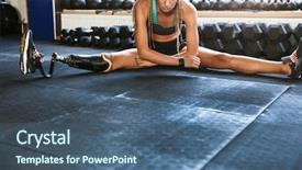  Presentation with woman sport - Slide set consisting of amputation - photo of disabled sports woman background and a ocean colored foreground