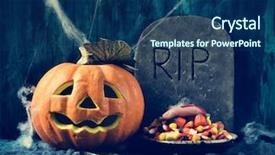  Presentation with amputated - Presentation theme having amputation - plate with halloween candies background and a ocean colored foreground
