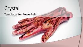  Presentation with amputated - PPT theme having amputation - scary amputated hand for halloween background and a white colored foreground