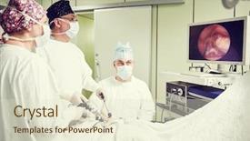  Presentation with abdominal - PPT theme featuring amputation - surgeons team hands during laparoscopic background and a soft green colored foreground