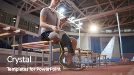  Presentation with amputated - Beautiful slide deck featuring amputation - young pensive sportsman with amputated backdrop and a violet colored foreground