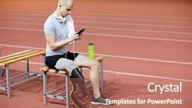  Presentation with amputated - Amazing PPT theme having amputation - young sportsman with amputated right backdrop and a coral colored foreground