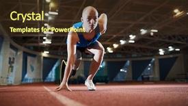  Presentation with amputation prosthesis - Theme with amputation prosthesis - young active runner with handicapped background and a tawny brown colored foreground