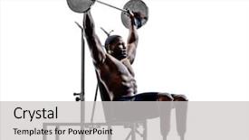  Presentation with body building - Colorful PPT layouts enhanced with 1 limb - one muscular handicapped man body backdrop and a light gray colored foreground