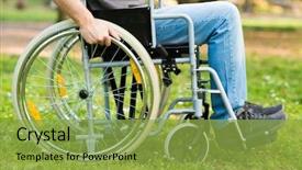  Presentation with wheelchair - PPT layouts featuring amputess - paralyzed man using his wheelchair background and a yellow colored foreground