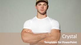  Presentation with national guard - PPT layouts featuring amry national guard - handsome soldier on grey background background and a coral colored foreground