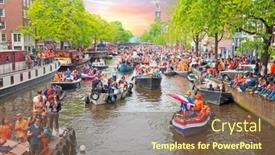  Presentation with canals - Amazing PPT theme having amsterdam-april-26-amsterdam-canals backdrop and a violet colored foreground