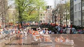  Presentation with canals - Presentation theme having colorful umbrellas in cafe near background and a gold colored foreground
