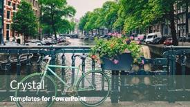  Presentation with bicycles - Colorful PPT layouts enhanced with amsterdam-canal-with-boats backdrop and a gray colored foreground