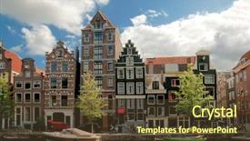  Presentation with canals - PPT theme consisting of amsterdam canals and typical houses background and a tawny brown colored foreground