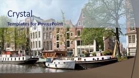  Presentation with boats - Theme featuring amsterdam channel with a lot of boats background and a sky blue colored foreground