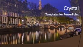  Presentation with tourism amsterdam - Presentation featuring amsterdam cityscape - netherlands - architecture background background and a ocean colored foreground