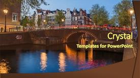  Presentation with tourism amsterdam - PPT theme with amsterdam cityscape - netherlands - architecture background background and a tawny brown colored foreground