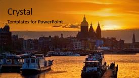  Presentation with pier at sunset - Presentation theme enhanced with amsterdam cityscape skyline with church background and a gold colored foreground