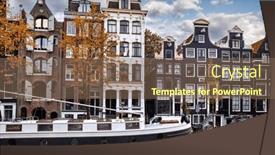  Presentation with water amsterdam - Slide deck consisting of amsterdam-holland-netherlands-houseboat-along background and a violet colored foreground