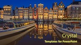  Presentation with amsterdam - Colorful presentation design enhanced with amsterdam-houses-along-the-damrak backdrop and a tawny brown colored foreground