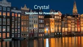  Presentation with amsterdam - PPT theme having amsterdam-houses-along-the-damrak background and a navy blue colored foreground