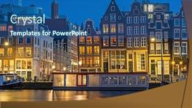  Presentation with boats - Colorful presentation theme enhanced with amsterdam-houses-and-house-boats backdrop and a ocean colored foreground