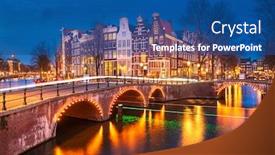  Presentation with bridges - Amazing PPT theme having amsterdam-netherlands-bridges-and-canals backdrop and a ocean colored foreground