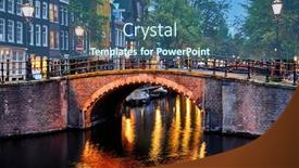  Presentation with nighttime - Beautiful presentation theme featuring amsterdam-netherlands-bridges-with-nighttime backdrop and a ocean colored foreground