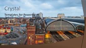  Presentation with amsterdam - Beautiful PPT theme featuring amsterdam-netherlands-cityscape-over-looking backdrop and a light blue colored foreground