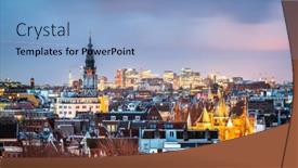  Presentation with amsterdam - Colorful PPT theme enhanced with amsterdam-netherlands-historic-cityscape backdrop and a light blue colored foreground