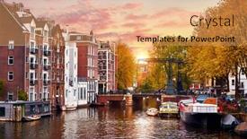  Presentation with amsterdam - Colorful PPT theme enhanced with amsterdam-netherlands-panoramic-view backdrop and a yellow colored foreground