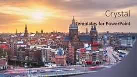  Presentation with amsterdam - Slides consisting of amsterdam-netherlands-town-cityscape-over background and a coral colored foreground