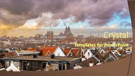  Presentation with amsterdam - PPT layouts consisting of amsterdam-netherlands-view background and a coral colored foreground