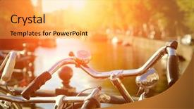  Presentation with bicycles - Cool new slide set with amsterdam view with bicycles backdrop and a yellow colored foreground