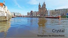  Presentation with city church - Amazing presentation theme having amsterdam with the nicolaas church backdrop and a seafoam green colored foreground